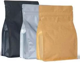 Flat-bottom zipper pouches in black silver and brown paper