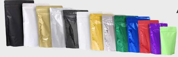 Colour range of plain foil stand-up pouches