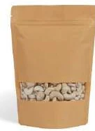 Brown kraft pouch with a rectangular clear window