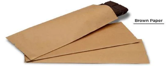 Brown paper wrapper around a chocolate bar