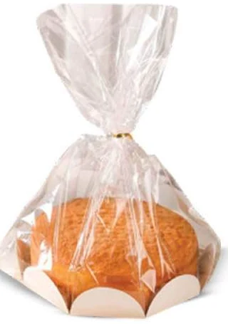 Clear bakery bag around a loaf of bread