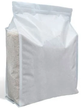 White rice packaging pouch with a transparent side panel