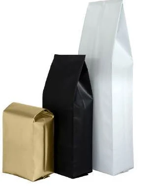 Gold black and white side-gusset packaging bags