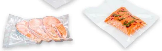 Two transparent vacuum food packaging bags