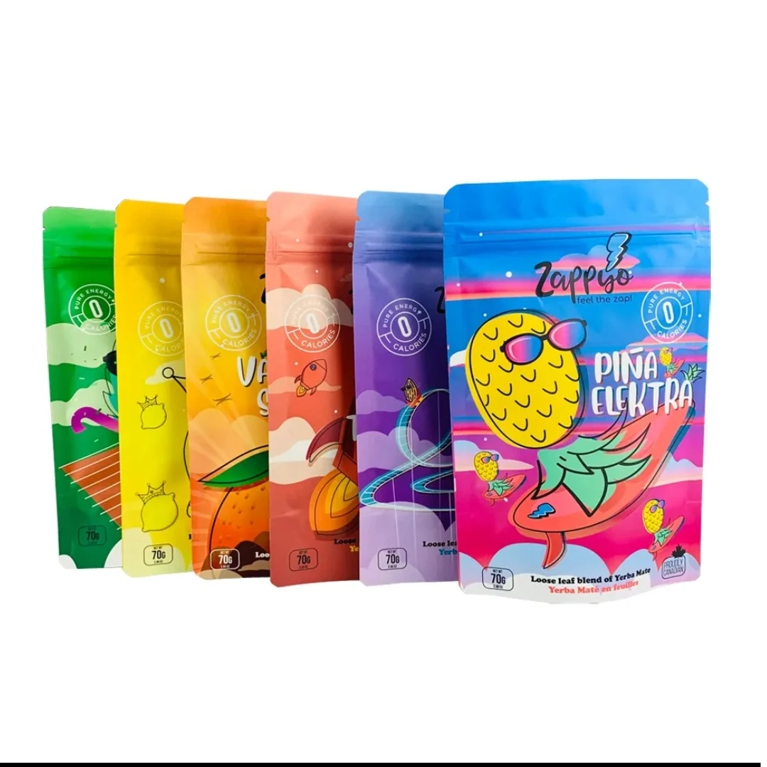 Supplied product image showing a collection of colourful resealable printed pouches