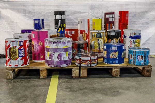 Reference photograph supplied by the site owner showing a collection of colour-printed packaging film rolls