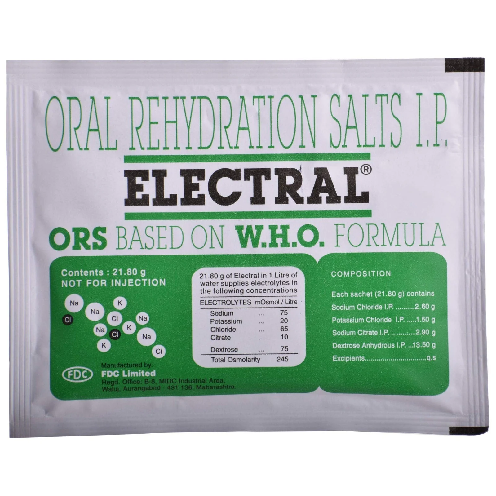 Electral oral rehydration salts in a printed foil sachet