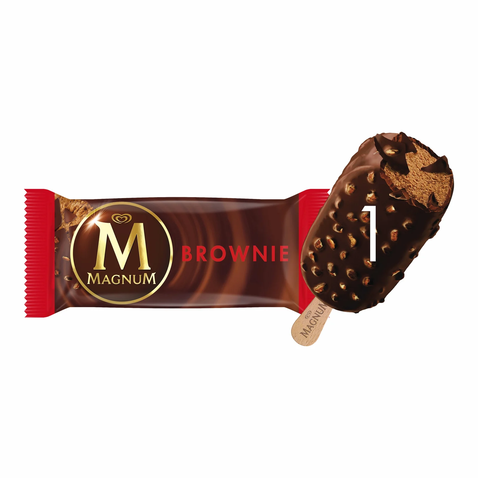 Magnum Brownie ice cream in a printed wrapper