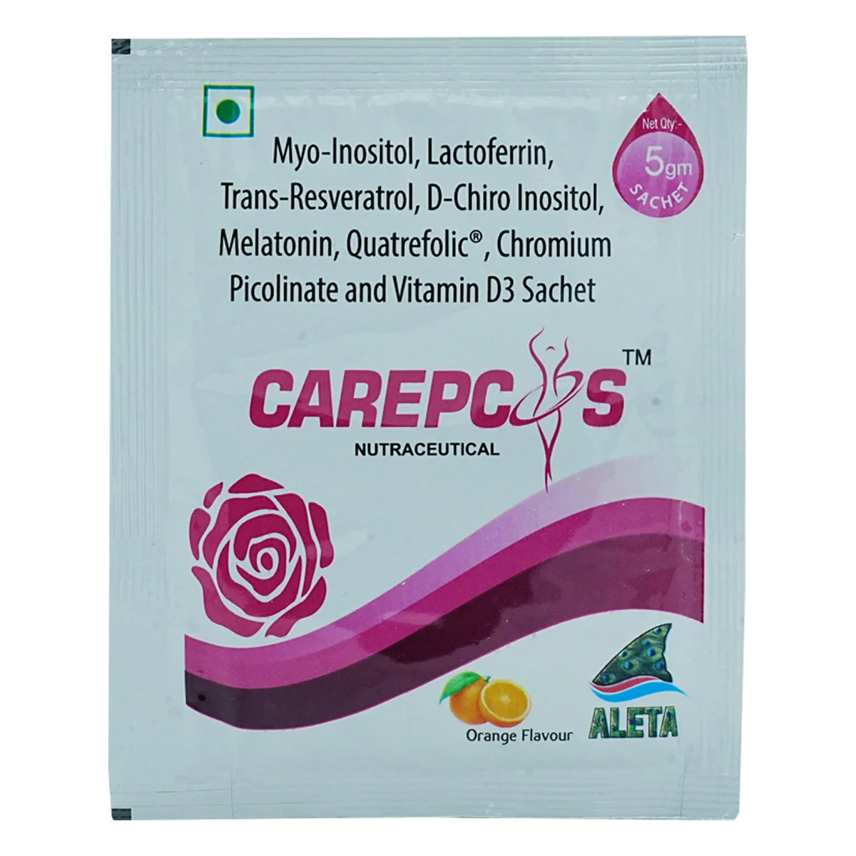 Carepcos orange-flavour nutritional supplement in a printed sachet