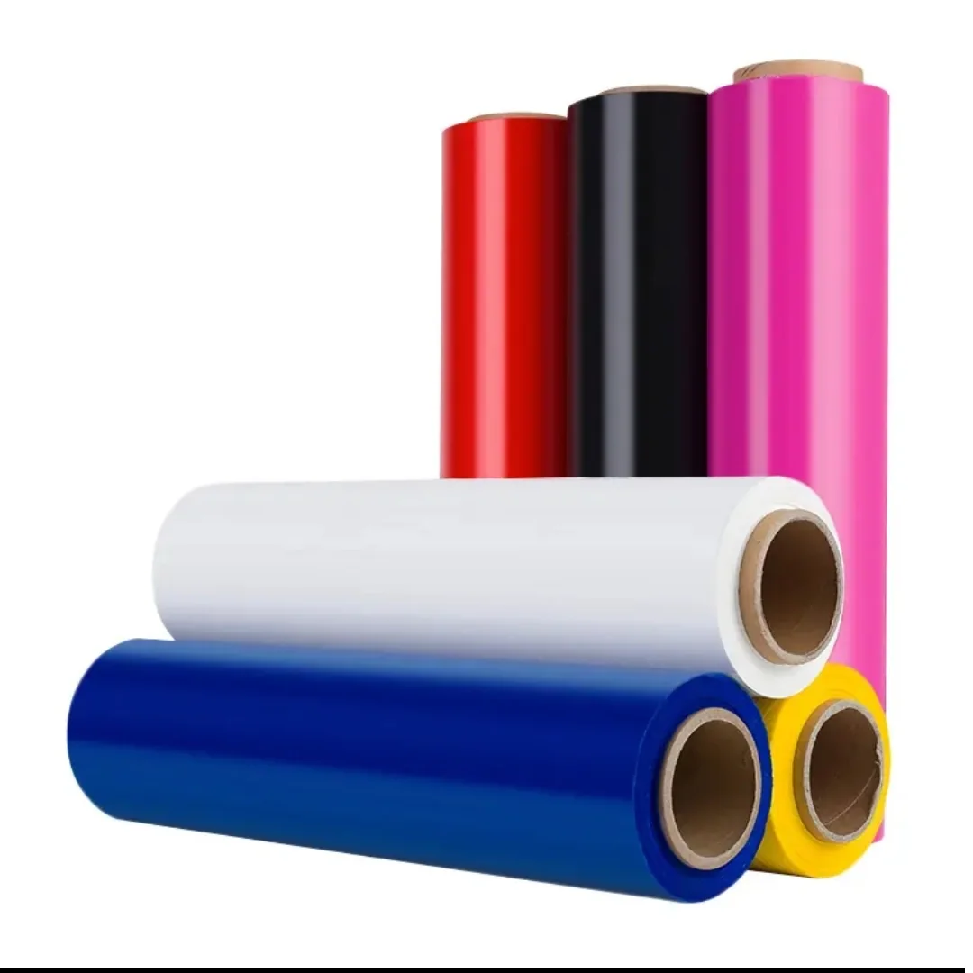 Red black purple white blue and yellow packaging film rolls
