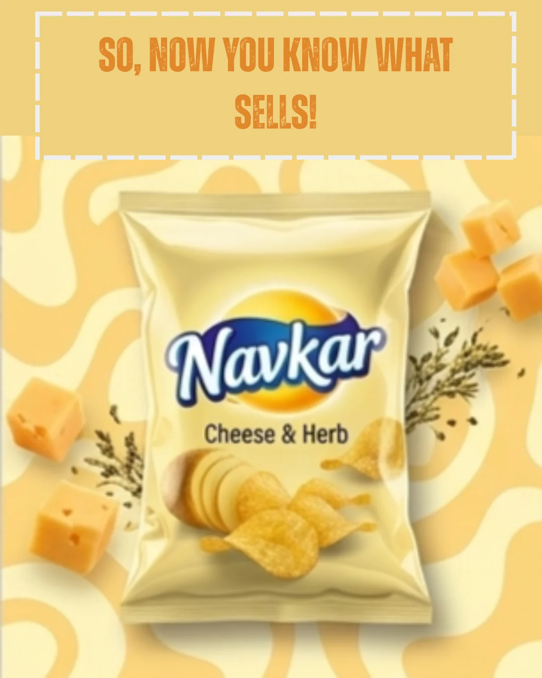Cream Navkar cheese-and-herb snack-pouch artwork concept