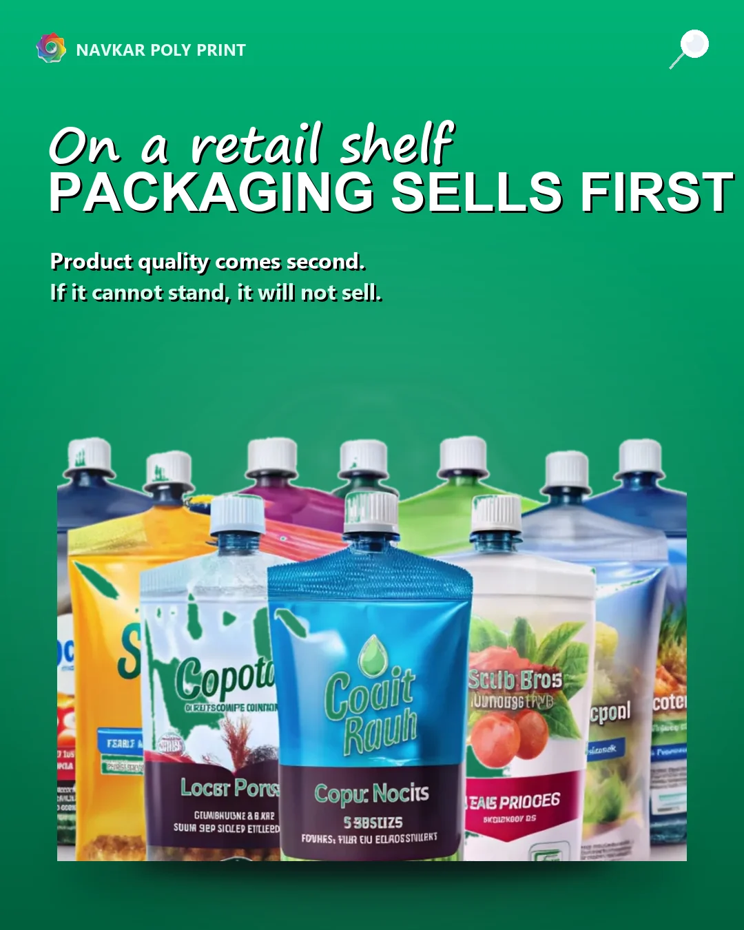 Green marketing concept featuring colourful screw-cap beverage pouches