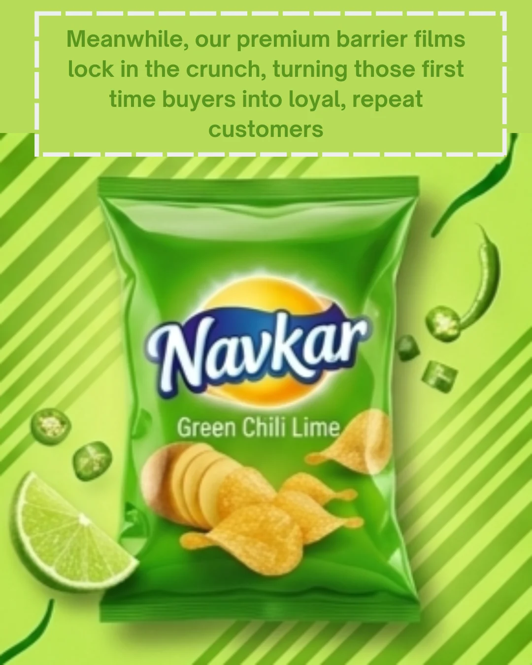 Green Navkar chilli-lime snack-pouch artwork concept