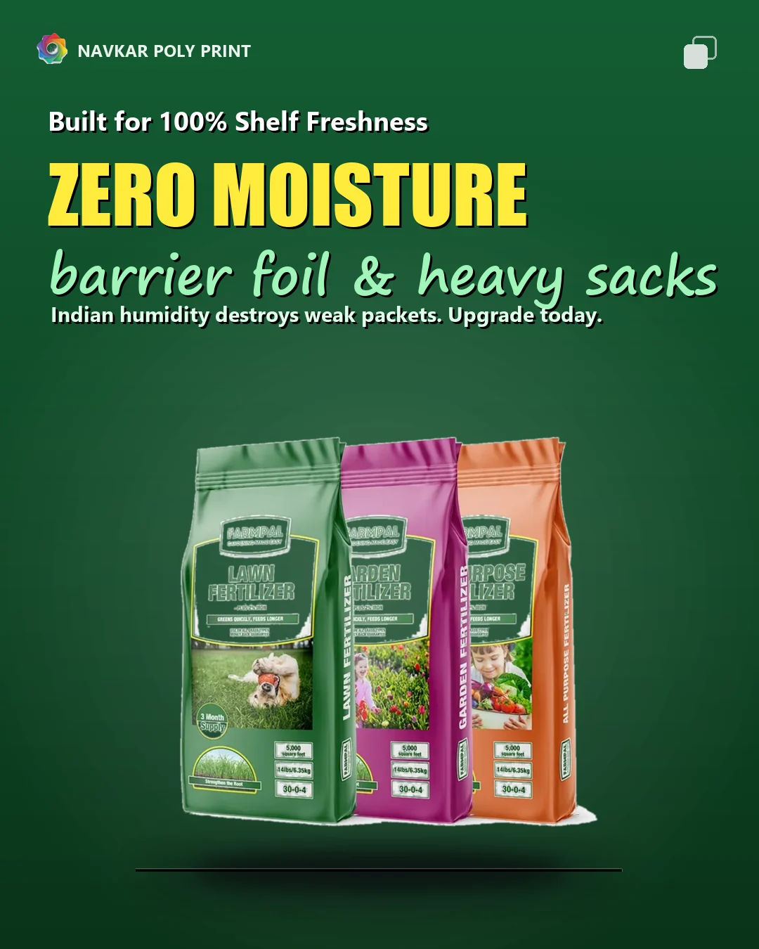 Green marketing concept featuring printed fertilizer packs