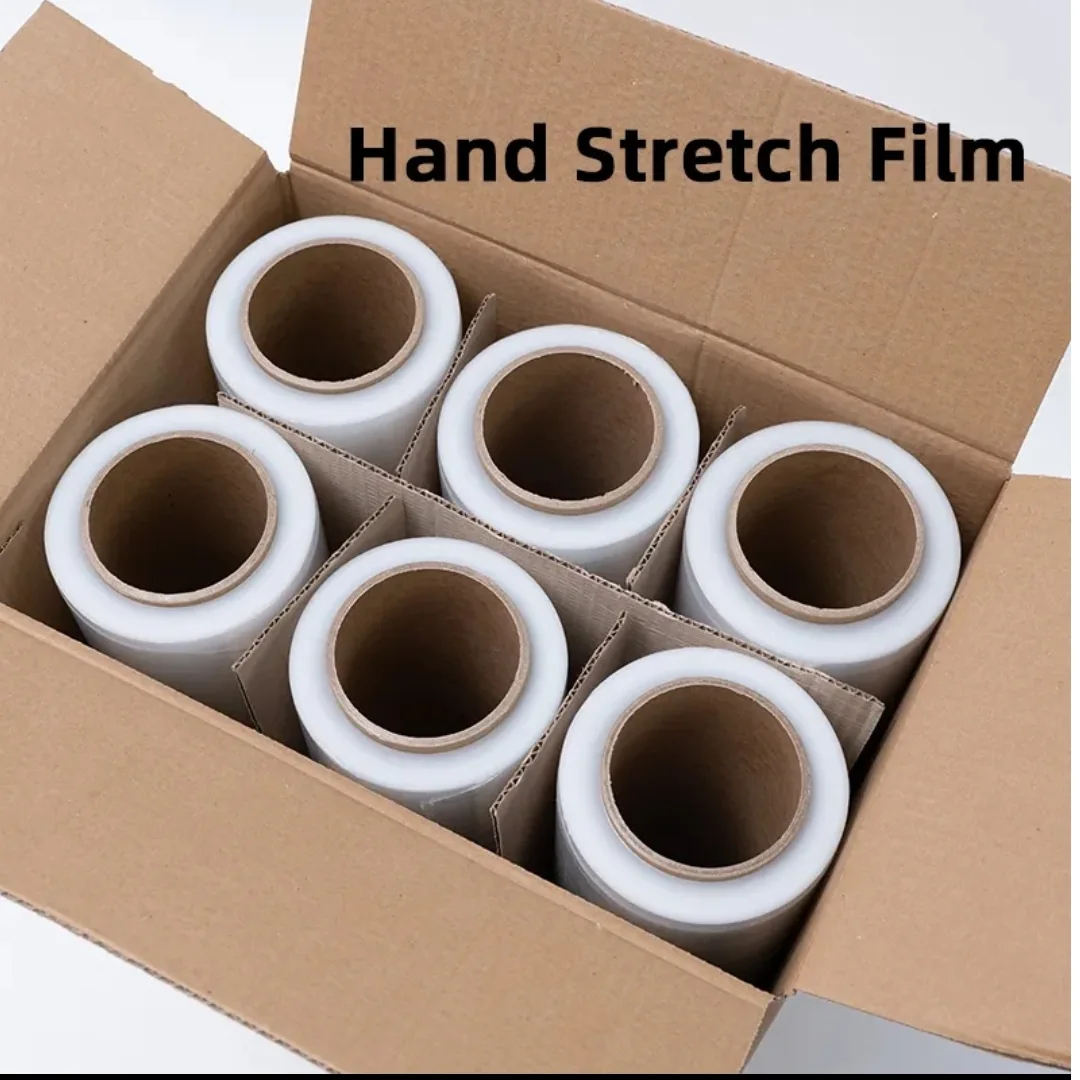 Six hand stretch film rolls packed in a cardboard carton