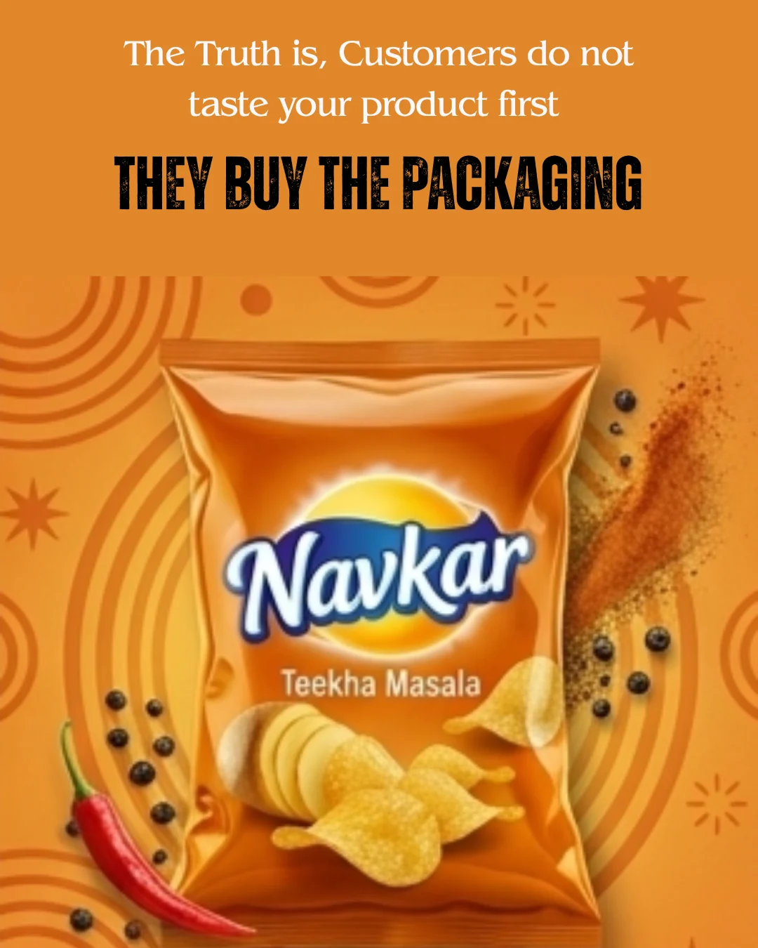 Orange Navkar masala snack-pouch artwork concept
