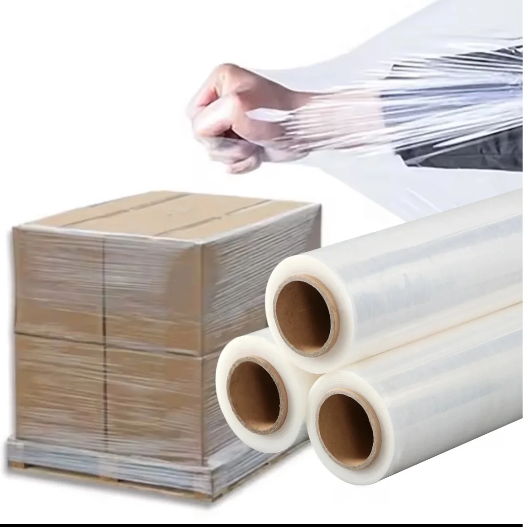 Wrapped pallet clear film rolls and a hand stretching transparent film