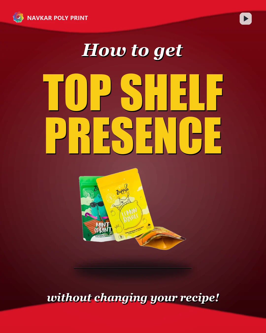 Red packaging marketing concept with yellow snack pouches