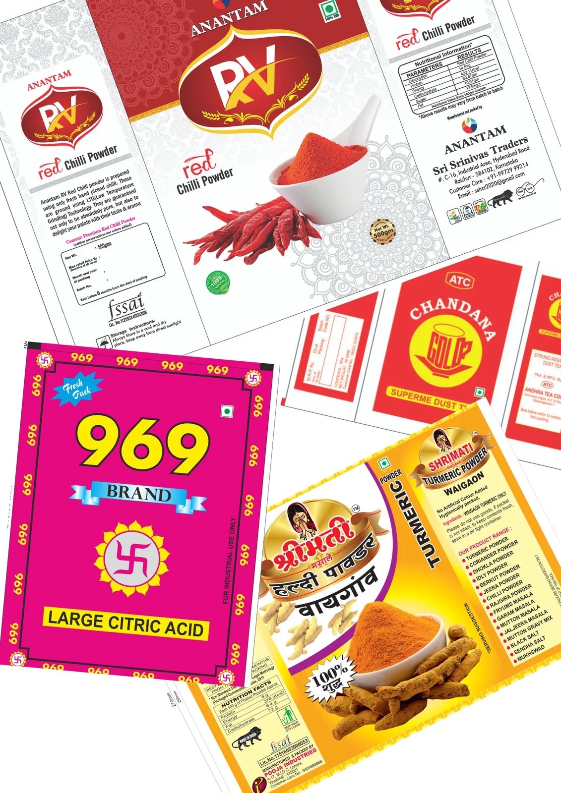 Red spice and citric-acid packaging artwork panels